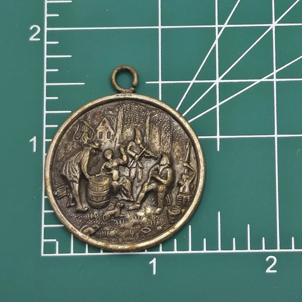Hans Jensen HJ Denmark Bronz Tone Medallion Pendant Repoussé Dutch Rural Tavern